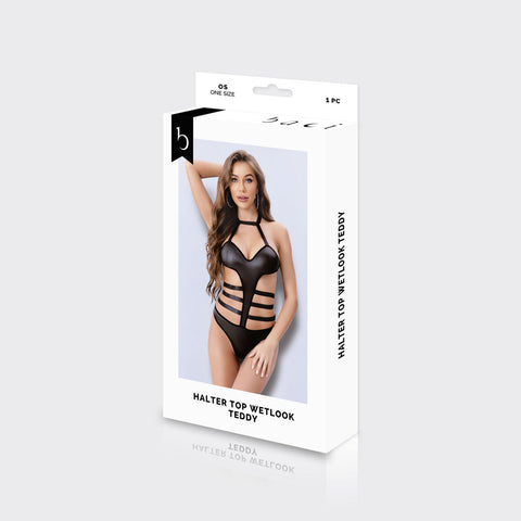 Baci Wetlook Halter Top Teddy (Black) – Sleek One Size Lingerie Lingerie & Sexy Apparel