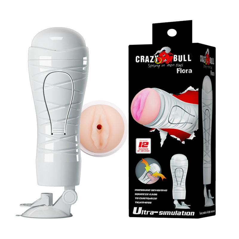 Crazy Bull Flora Vibrating Stroker Squeezeable Vagina Stroker with Suction Base Flesh > Sex Toys For Men > Masturbators > Vibrating