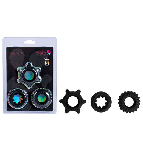 Maia Manzo Silicone Cock Rings Set of 3 Black COCK RING Set