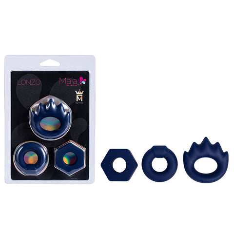 Maia Lonzo Silicone Cock Rings Set of 3 Blue COCK RING Set
