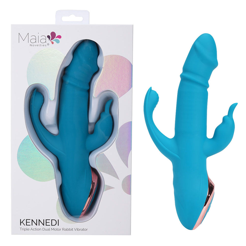 Maia Kennedi 23.5 Centimeter USB Rechargeable Triple Stimulating Vibrator Blue VIBRATORS-RABBIT-MULTI