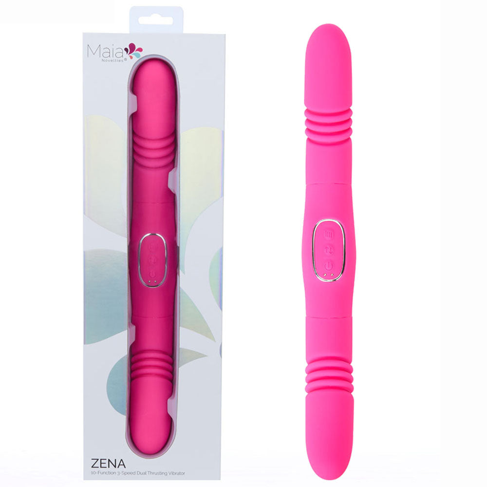 Maia Zena – USB Rechargeable Dual Thrusting Double Ended Vibrator 35.6 cm Pink > Dildos > Double Dildos