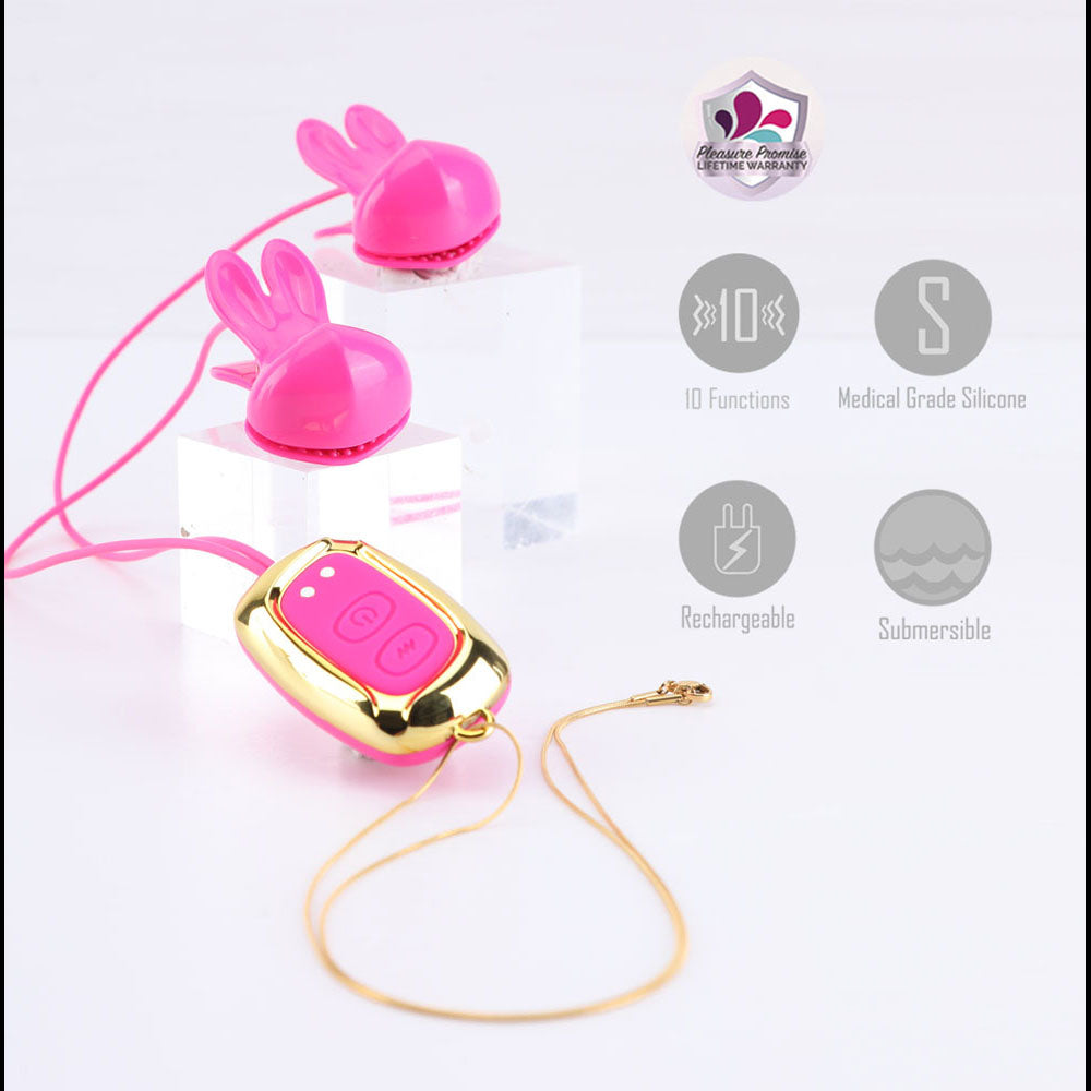 Maia Molli – USB Rechargeable 3-Speed 7-Function Vibrating Nipple Clamps and Necklace > Sex Toys > Nipple Clamps