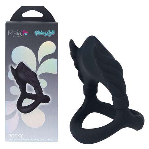Maia Rocky USB Rechargeable Vibrating Cock and Balls Ring – Silicone Cock Ring Black Cock Rings Vibrating