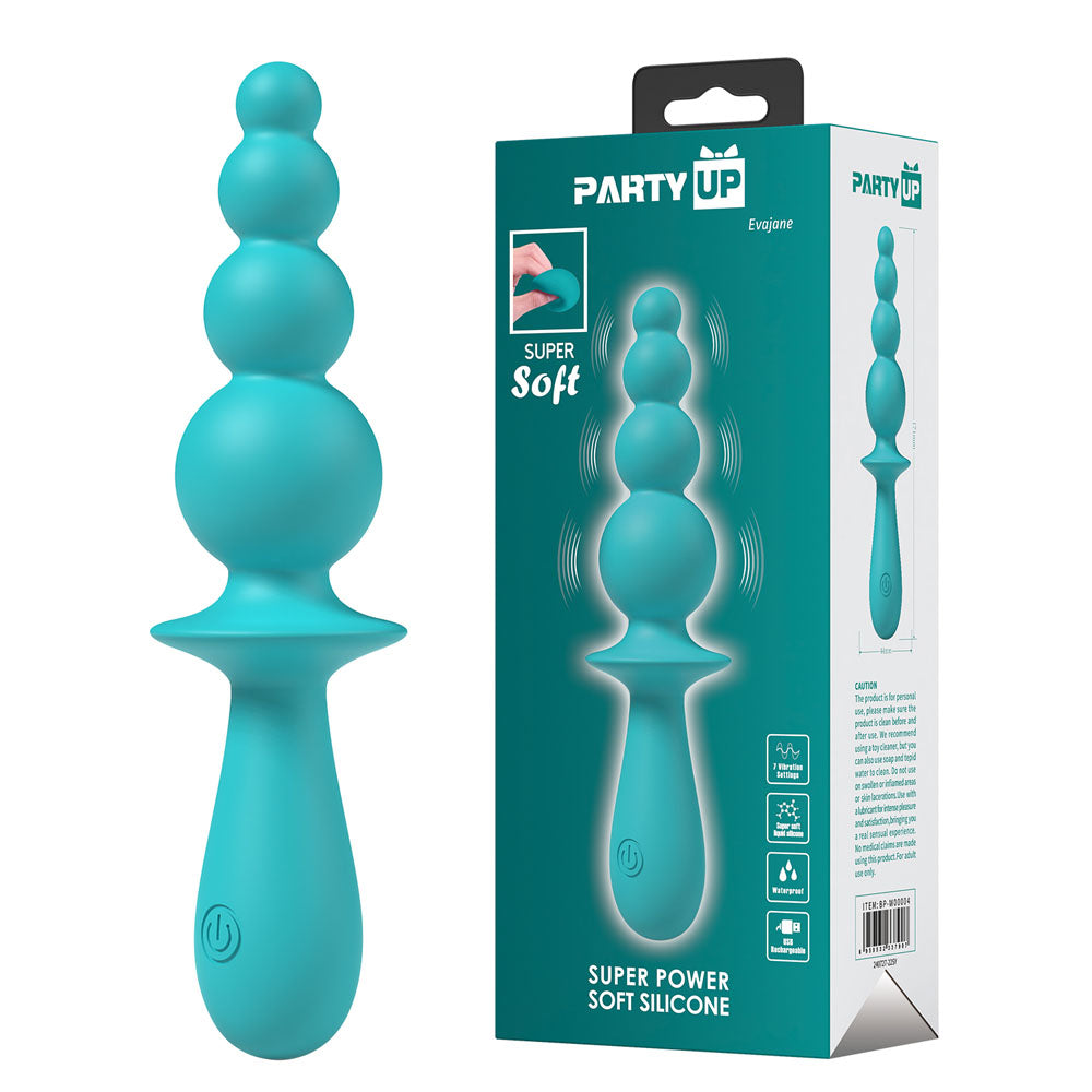 Party Up Evajane Teal 17.1 Centimeter USB Rechargeable Beaded Vibrator Teal Butt Plugs - Vibrating