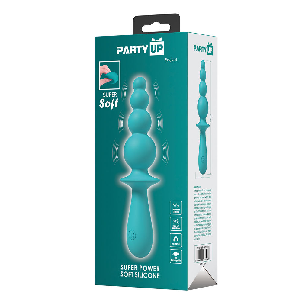 Party Up Evajane Teal 17.1 Centimeter Beaded Vibrator > Anal Range > Vibrating Butt Plugs