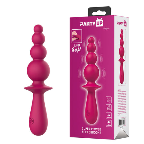 Party Up Evajane 17.1 Centimeter USB Rechargeable Beaded Vibrator Pink Butt Plugs - Vibrating