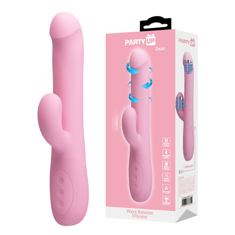 Party Up Dean Wavy Rotation Vibe 23.8 cm USB Rechargeable Rotating Rabbit Vibrator Pink VIBRATORS-RABBIT