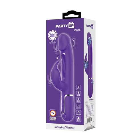 Party Up David Swinging Vibe 23.2 Centimeter USB Rechargeable Rabbit Vibrator with Flicking Arm VIBRATORS-RABBIT