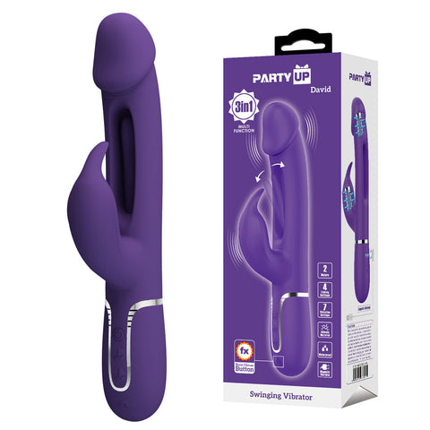 Party Up David Swinging Vibe 23.2 Centimeter USB Rechargeable Rabbit Vibrator with Flicking Arm Purple VIBRATORS-RABBIT