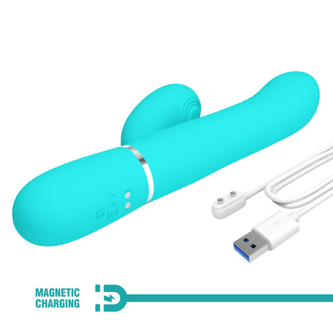 Party Up Paul Rolling Beads Vibrator Teal 22.6 cm USB Rechargeable Thrusting Rabbit Vibrator VIBRATORS-RABBIT