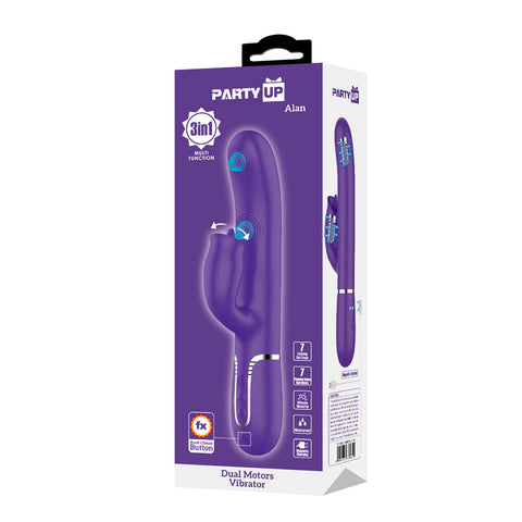 Party Up Alan Dual Motor Vibrator 22.8 Centimeters USB Rechargeable with Licking Clit Stimulator and Thumping Shaft VIBRATORS-RABBIT