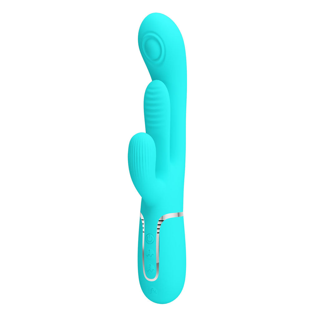 Party Up Andy Multi Function Vibrator Teal 22.2 Centimeter USB Rechargeable Rabbit Vibrator with Flicking and Thumping Tip VIBRATORS-RABBIT-MULTI