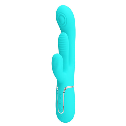 Party Up Andy Multi Function Vibrator Teal 22.2 Centimeter USB Rechargeable Rabbit Vibrator with Flicking and Thumping Tip VIBRATORS-RABBIT-MULTI