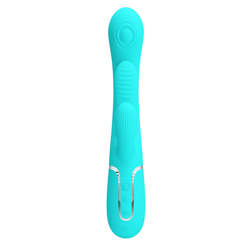 Party Up Andy Multi Function Vibrator Teal 22.2 Centimeter USB Rechargeable Rabbit Vibrator with Flicking and Thumping Tip VIBRATORS-RABBIT-MULTI