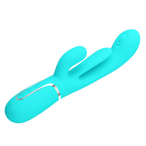 Party Up Andy Multi Function Vibrator Teal 22.2 Centimeter USB Rechargeable Rabbit Vibrator with Flicking and Thumping Tip VIBRATORS-RABBIT-MULTI