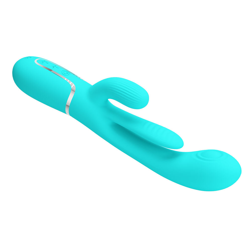 Party Up Andy Multi Function Vibrator Teal 22.2 Centimeter USB Rechargeable Rabbit Vibrator with Flicking and Thumping Tip VIBRATORS-RABBIT-MULTI