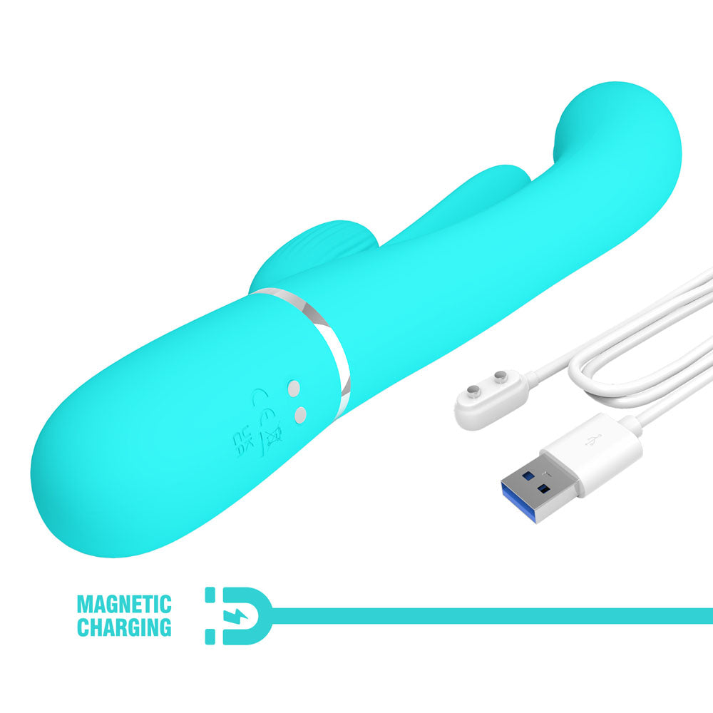 Party Up Andy Multi Function Vibrator Teal 22.2 Centimeter USB Rechargeable Rabbit Vibrator with Flicking and Thumping Tip VIBRATORS-RABBIT-MULTI