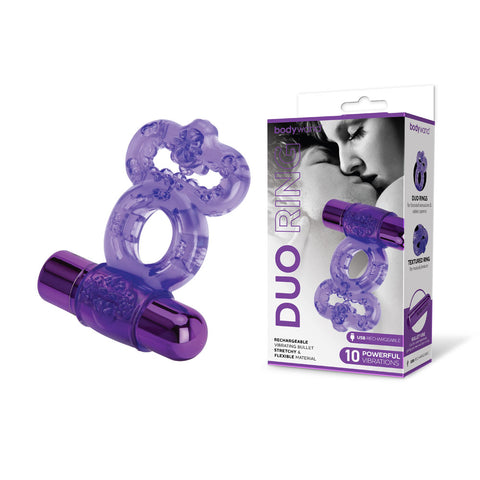 Bodywand Rechargeable Duo Ring for Couples Intimacy Enhancement Purple Cock Rings Vibrating