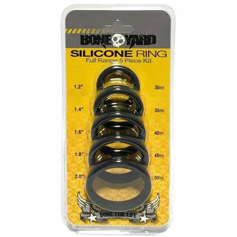 Boneyard Silicone Ring Five Piece Kit Black Black > Cock Ring > Sets