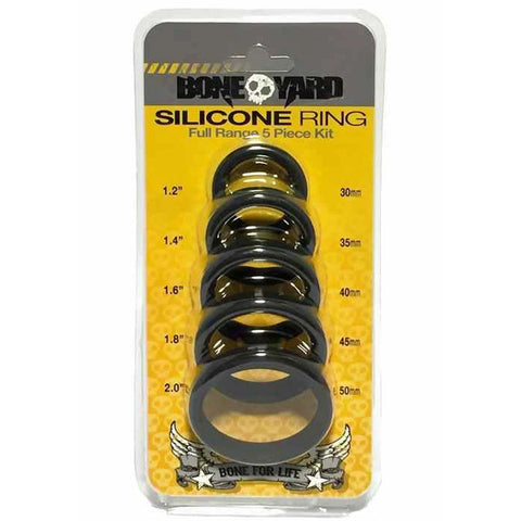 Boneyard Silicone Ring Five Piece Kit Black Black > Cock Ring > Sets