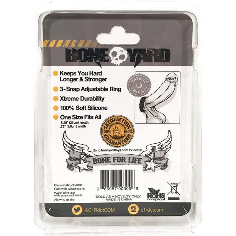 Boneyard Silicone Cock Strap - 3 Snap Ring - Black 8.25 Inch > Cock Ring > Adjustable