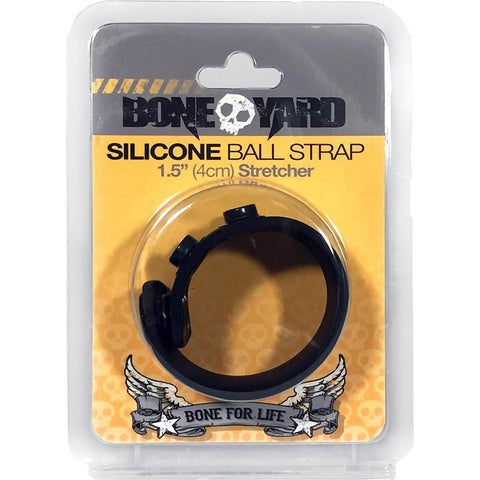 Boneyard Silicone Ball Strap 1.5 Inch with 3 Snap Closure in Black Black COCK RINGS Adjustable