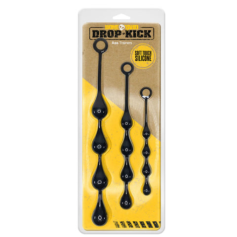 Drop Kick Silicone Beginner Ass Training Kit Three Piece Set Black Beads