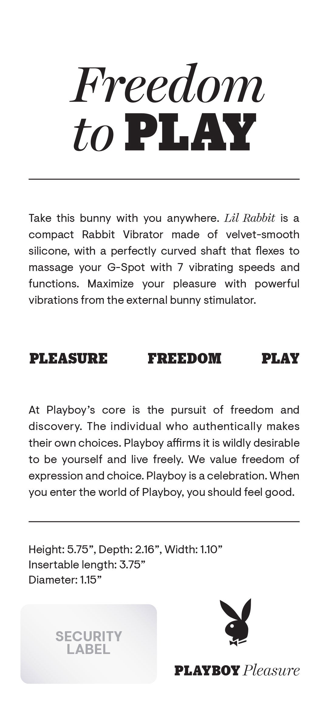 Playboy Pleasure LIL RABBIT Compact G-Spot Vibrator > Sex Toys For Ladies > G-Spot Vibrators