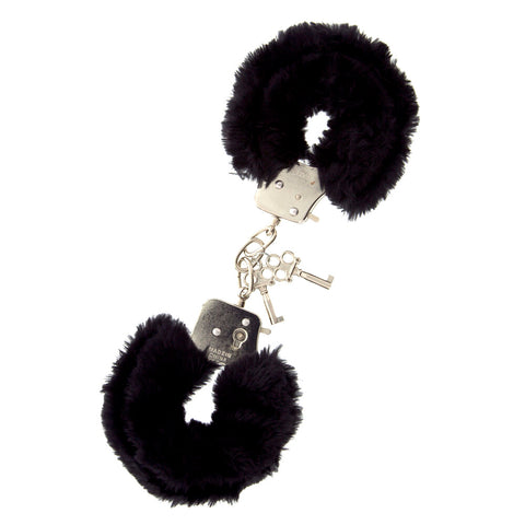 Black Furry Metal Handcuffs With Plush Lining For Couples Default Title > Bondage Gear > Handcuffs