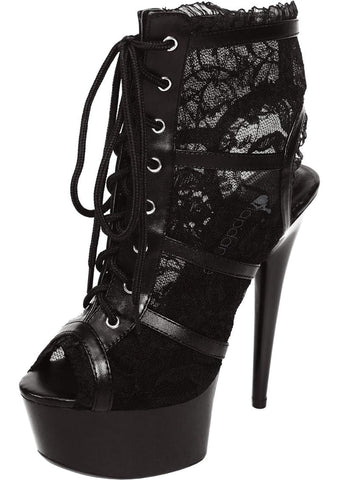 Black Lace Open Toe Platform Ankle Bootie 6 Inch Heel 9 Heels
