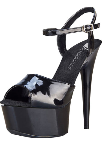 Black Platform Sandal With Quick Release Strap 6 Inch Heel 7 Heels