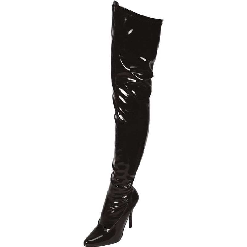 Black Pointed Toe Thigh High Boot 3in Heel Heels