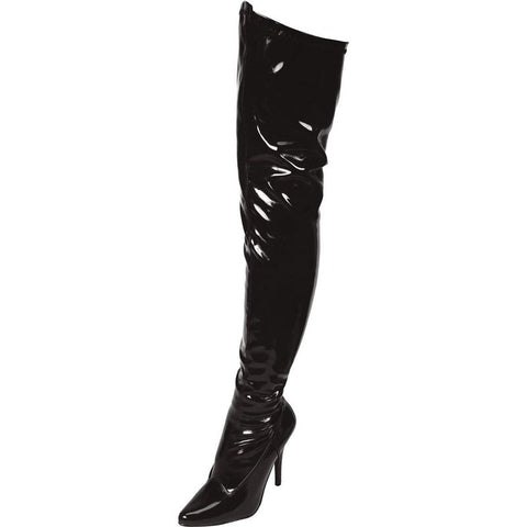 Black Pointed Toe Thigh High Boot 3in Heel Heels