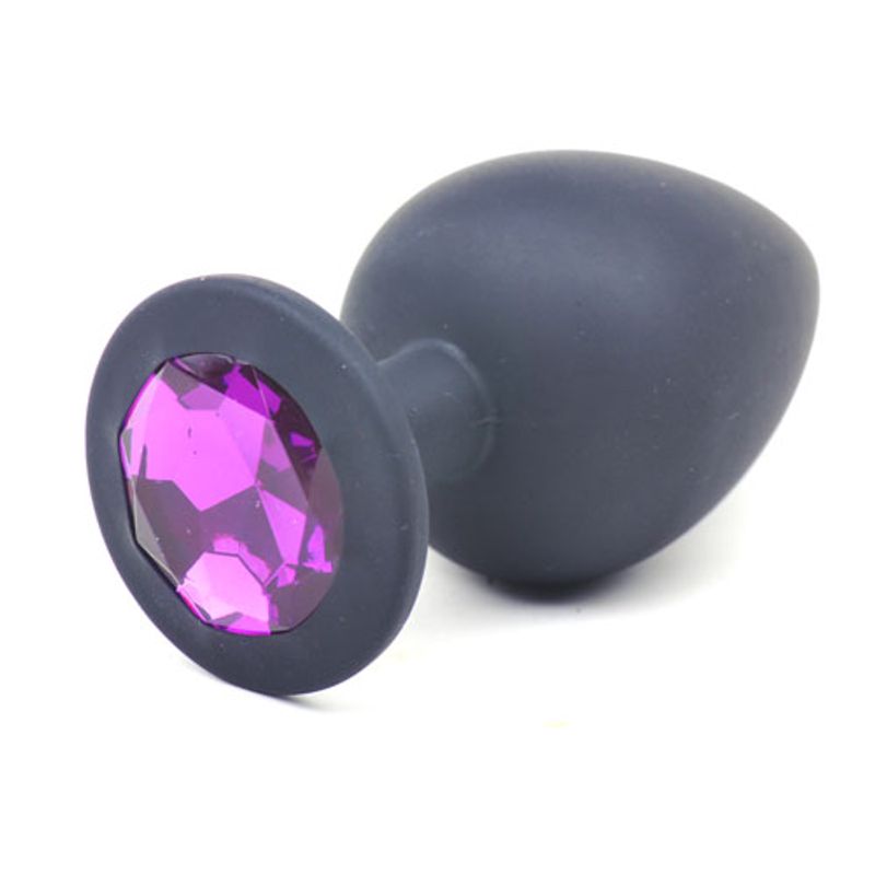 Black Silicone Anal Plug Large with Purple Diamond > Anal Range > Jewel Butt Plugs