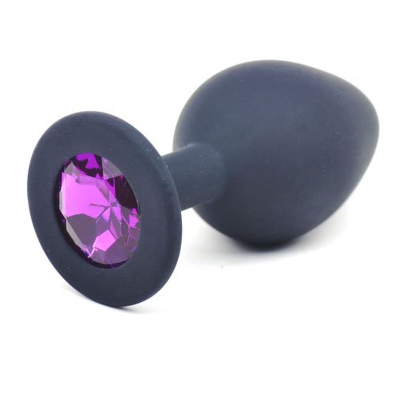 Black Silicone Medium Anal Plug with Purple Diamond > Anal Range > Jewel Butt Plugs