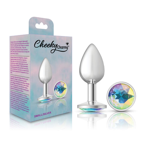 Cheeky Charms Silver Round Butt Plug with Clear Iridescent Jewel Small > Anal Range > Jewel Butt Plugs