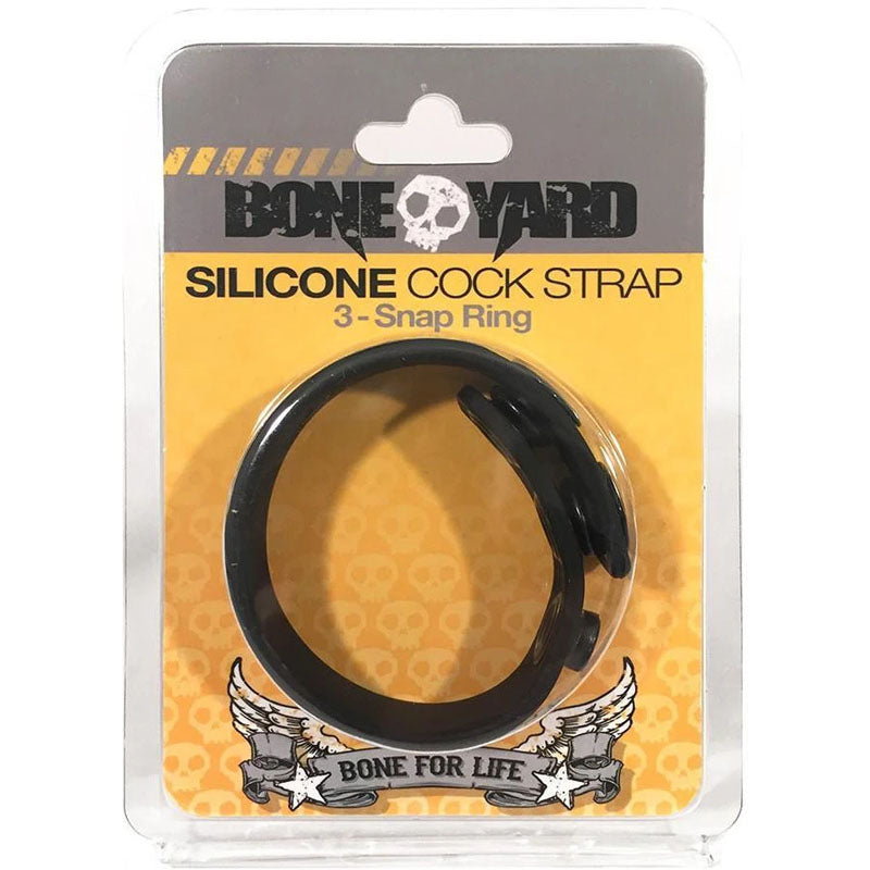 Boneyard Silicone Cock Strap - 3 Snap Ring - Black 8.25 Inch > Cock Ring > Adjustable