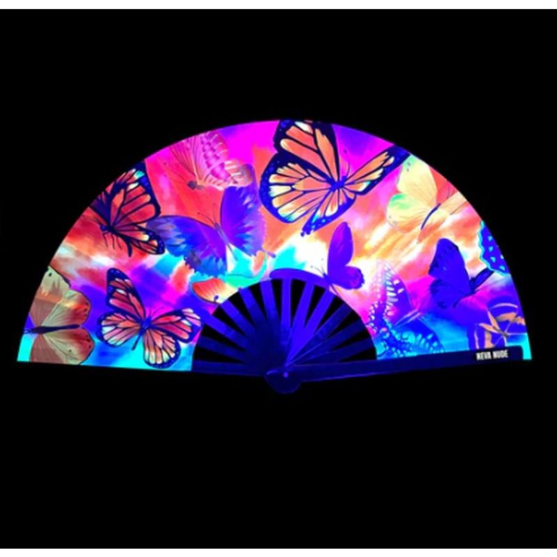 Butterfly Garden Blacklight Folding Fan Adult Accessory > Clothes > Accessories