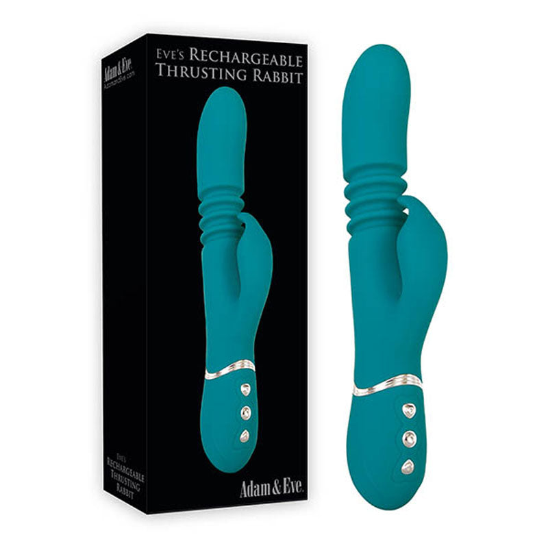 Adam & Eve Eve's Rechargeable Thrusting Rabbit (Silicone) – USB Rechargeable Thrusting Rabbit Vibrator 22.9 cm Green VIBRATORS-RABBIT-MULTI
