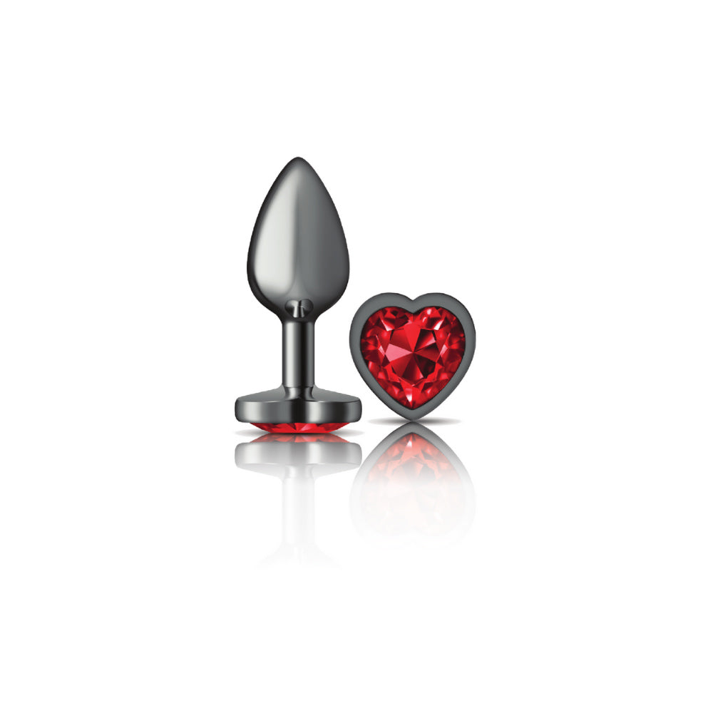 Cheeky Charms Heart Jewel Butt Plug Gunmetal / Red Jewel