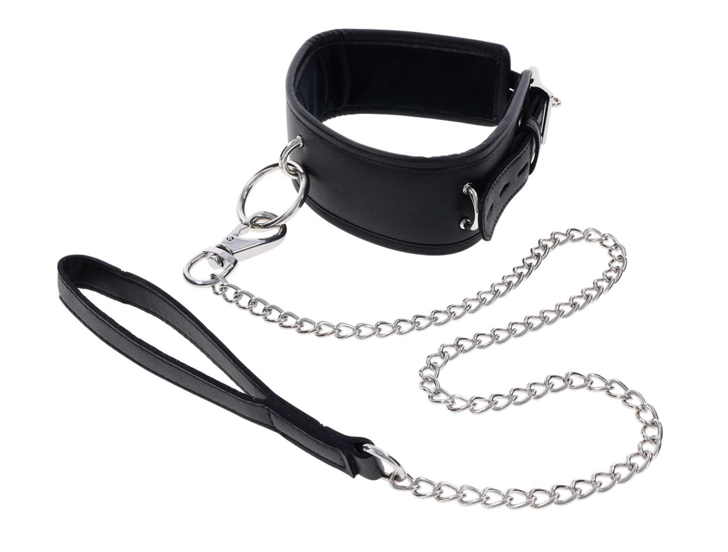 Edge Collar and Leash Neck Restraint with Heavy Duty Metal Leash Black Unisex Leather