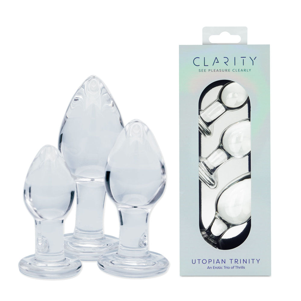 Clarity Utopian Trinity (Set of 3) – Luxury Glass Butt Plug Set in Small, Medium, and Large Sizes Clear GLASS TOYS