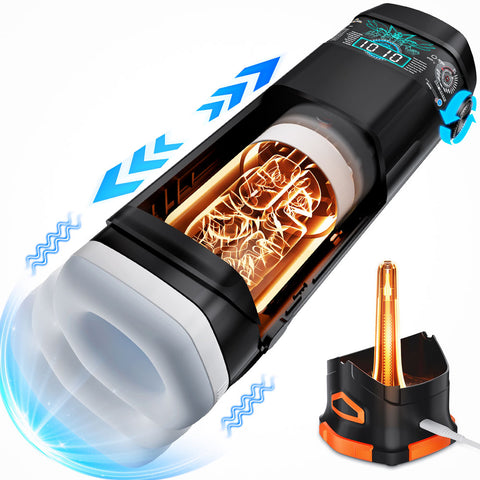 CyberSkin B-Titan - USB Rechargeable Thrusting & Vibrating Auto Masturbator with Heater Black Strokers - Auto