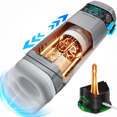 CyberSkin B-Titan - Thrusting & Vibrating Auto Masturbator with Heater Grey Strokers - Auto