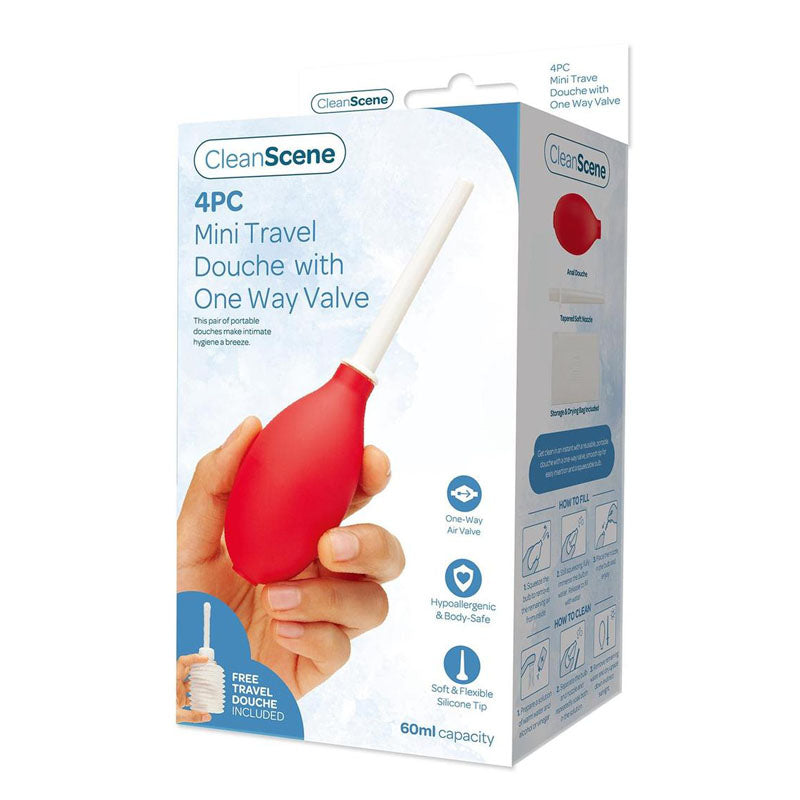 CleanScene 4 Piece Mini Travel Douche with One-Way Valve – 60 ml Douche Set Red > Essentials > Douches Main image