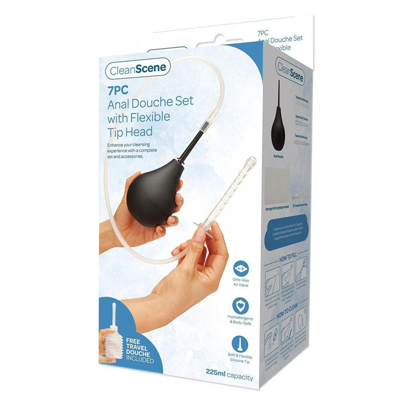 CleanScene 7 Piece Anal Douche Set – Flexible Tip Head 225 ml Capacity Black > Essentials > Douches Main image