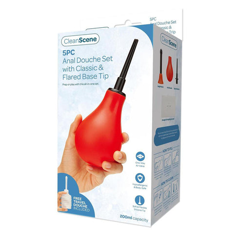 CleanScene 5 Piece Anal Douche Set with Classic and Flared Tips Red Douches