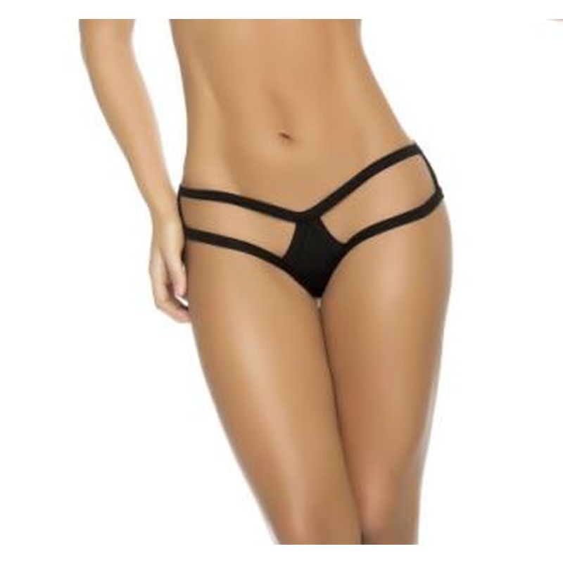 Cage Panty Black Wet Look With Strappy Thong Back Design Black Medium Large > Clothes > Panties