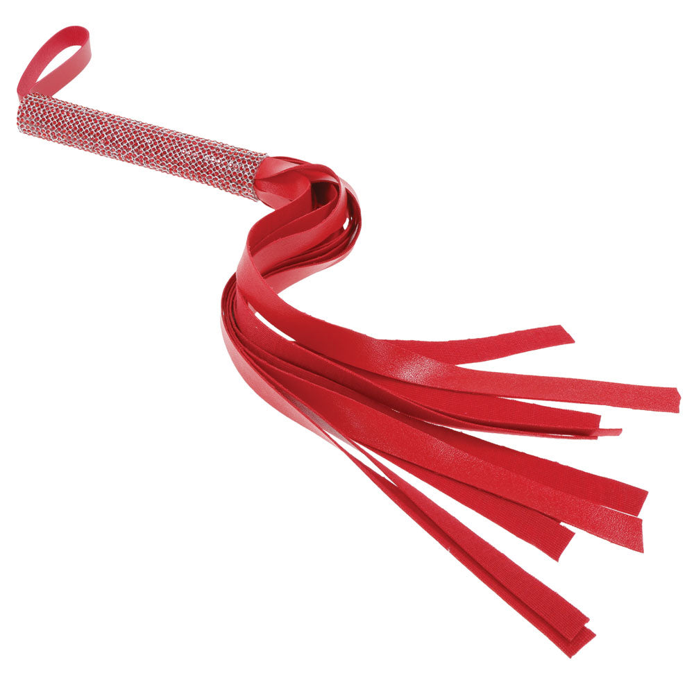 Sex & Mischief Amor Sparkle Flogger 33cm Red Vegan Leather Red Whips & Paddles